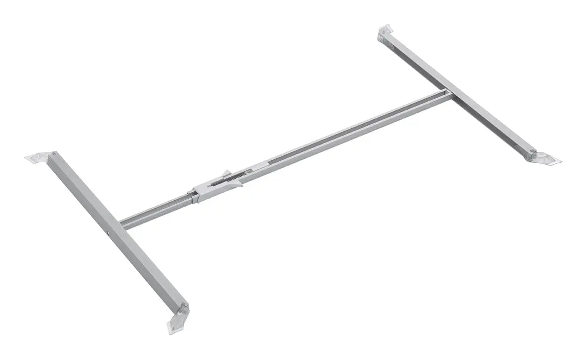 A lightweight and reusable Xpozer frame made of aluminum, used for a floating presentation of photo prints. The frame is in perspective.