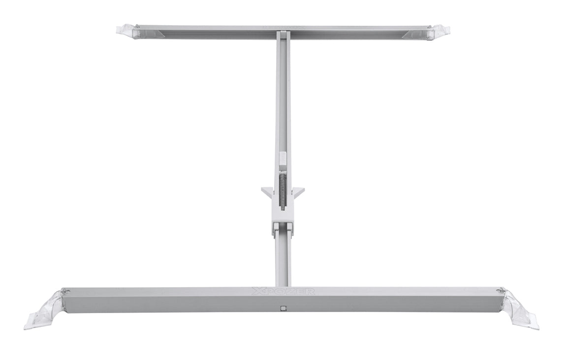 A lightweight and reusable Xpozer frame made of aluminum, used for a floating presentation of photo prints. Side view of the frame.