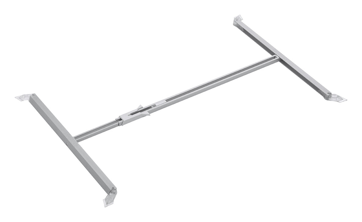 A lightweight and reusable Xpozer frame made of aluminum, used for a floating presentation of photo prints. The frame is in perspective.
