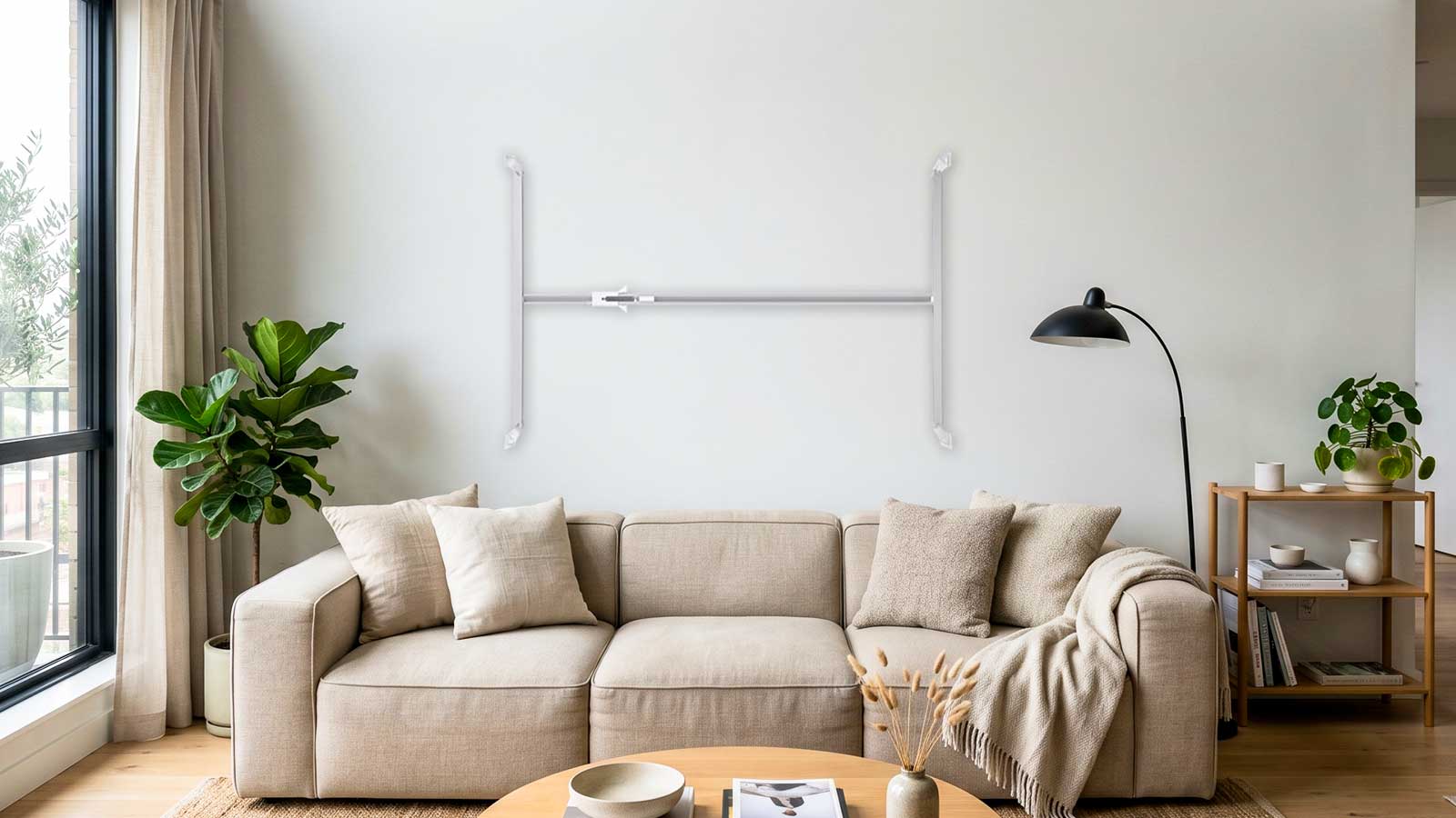 A print on the wall in a living room